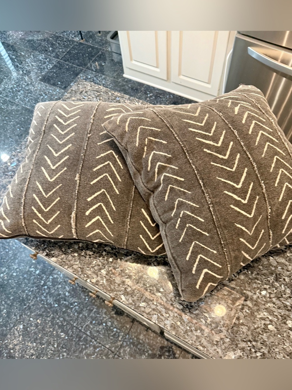 2 Arrow Mudcloth Pillow & Cover - Gray Flax, Boho Coastal Decor 20x20